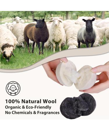 Daily Treasures 12PC Organic Wool Raccoon Set & 2PC Animal Hair Remover - Natural Wool Dryer Balls for Sensitive Skin | Reduce Folds White & Black - Buy Online on GoSupps.com