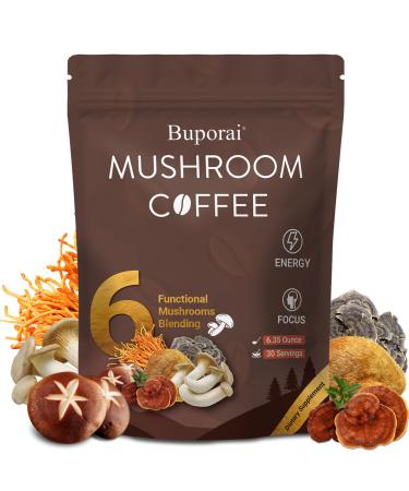 Mushroom Coffee Instant Mushroom Coffee with 6 Mushrooms Lion s Mane Cordyceps Turkey Tail & Other for Energy Focus Digestion Immunity 30 Servings (1 Pack)