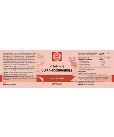 Buy Kala Health Vitamin E 1000 IU - Ultra Tocopherol Complex with All 4 Tocopherols - Vegan 450mg Supplement for Optimal Health - Buy Online on GoSupps.com
