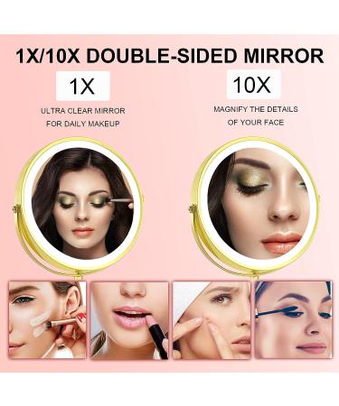 Furgatti LED Lighted Makeup Mirror | 3 Light Settings | 360 Rotation | 1x/10x Magnification | 8'' Rechargeable Vanity Mirror | Touch Control | Women's Gift | Gold - Buy Online on GoSupps.com