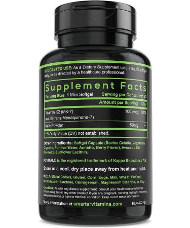 Smarter Vitamin K2 MK7 100mcg with K2VITAL & Kale | Bone & Heart Health Support | 60 Liquid Softgels - Buy Online on GoSupps.com