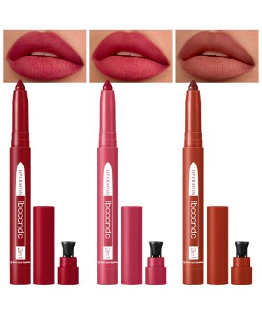 Erinde 3PCS Matte Lipstick Lip Liner Crayon Pencil Makeup Set Precision Tip Matte Lip Crayon with Built-in Sharpener Long Lasting Waterproof Plumping Lipstick Warm Red Brown 07#08#09# #07#08#09
