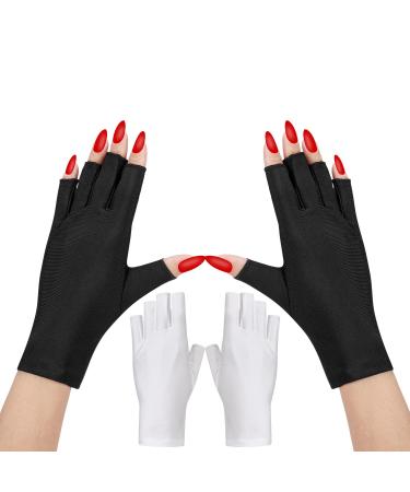 Alainzeo 2Pairs UV Gloves for Nails Premium UV Gloves for Nail Lamp Professional Anti UV Fingerless Glove Nail Lamp for Manicures Nail Art (Black White)