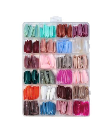 576PCS Medium Coffin Press On Nails - Solid Color Acrylic False Nails Set for DIY Nail Art - Ballerina Full Cover Tips - Buy Online on GoSupps.com