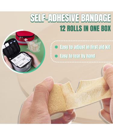 12 Pack Self Adhesive Bandage Wrap - 2x5 Yards Elastic Adhesive Bandages for Medical, Sports, Vet, Horse & Dog - Beige - Buy Online on GoSupps.com