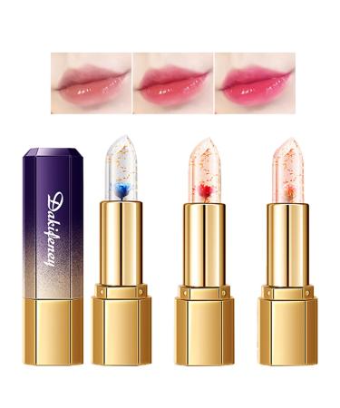Jelly Lipstick Set 3 Packs Magic Temperature Color Changing Moisturizer Clear Flower Lip Balm Long Lasting Glossy Finish Lip Gloss