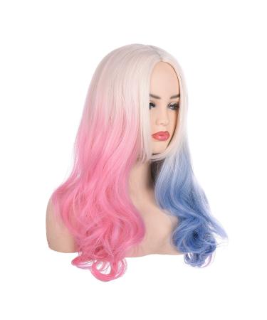 Morvally 20" Ombre Synthetic Wig - Wavy Blonde Blue Pink Hair for Women | Cosplay & Halloween - Buy Online on GoSupps.com