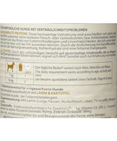 RINTI Sensible Lamb & Potato 12x400g - Premium Dog Food for Sensitive Stomachs | Buy Now - Buy Online on GoSupps.com
