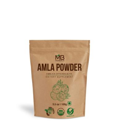 MB Herbals USDA CERTIFIED ORGANIC Seedless Amla Powder 3.5 oz / 100g | Indian Gooseberry | Non-GMO | Non-Irradiated | Raw Gluten-Free | No-Preservatives