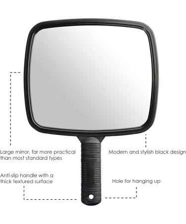 TRIXES Handheld Salon Hairdresser Mirror - Wide Angle 20x17.5cm - Black - Buy Online on GoSupps.com