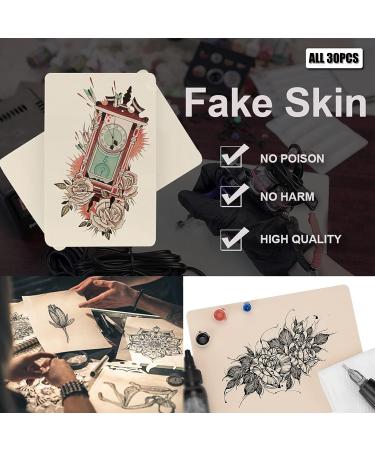 SOTICA Tattoo Practice Skins & Transfer Paper Set - 10 Fake Skin Pieces + 20 Thermal Template Papers for Tattoo Supplies - Buy Online on GoSupps.com