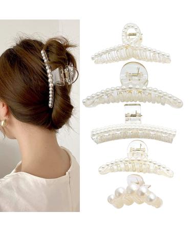 Rongyi 5 pieces large hair clip Elegant pearl jewelry slipproof large hair clips for girls with thick hair vacation party wedding appointment office (5 styles)
