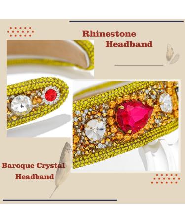 Flayem Rhinestone Headband Crystal Headband Padded Wide Vintage Hair Band Hoop Gorgeous Baroque Hair Accessories for Women and Girls (Yellow) - Buy Online on GoSupps.com