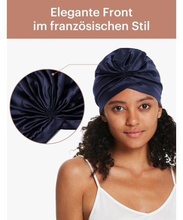 Shop Lilysilk 100% Mulberry Silk Sleeping Cap | 19 Momme Dark Blue Bonnet for Curly Hair - Women's Night Sleep Headgear with Elastic Ribbon - Buy Online on GoSupps.com