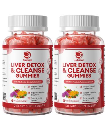 2 Pack Lukaree Liver Cleanse Detox & Repair Gummies | Sugar-Free Milk Thistle Supplement w/Artichok & L-Glutathione - Ultra-Concentrated Herbal Liver Support for Men & Women -Vegan 60 Count