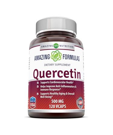 Amazing Formulas Quercetin - 500 Mg, 120 Veggie Capsules (Non-GMO,Gluten Free) Supports Cardiovascular Health-Helps Improve Anti-Inflammatory & Immune System - Supports Healthy Aging & Overall Health 120 Count (Pack of 1