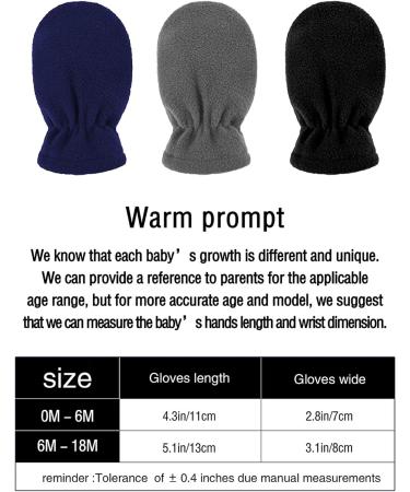 Boyiee 3 Pairs Baby Toddler Winter Mittens | Kids Fleece Warm Mittens 0-6 Months | Black Navy Blue Grey - Buy Online on GoSupps.com