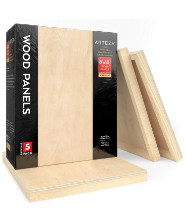 Arteza Wooden Canvas Board 8x10 Inch Pack of 5 Birch Wood Cradled Artist Wood Panels for Painting Encaustic Art Wood Burning Pouring Use with Oils Acrylics