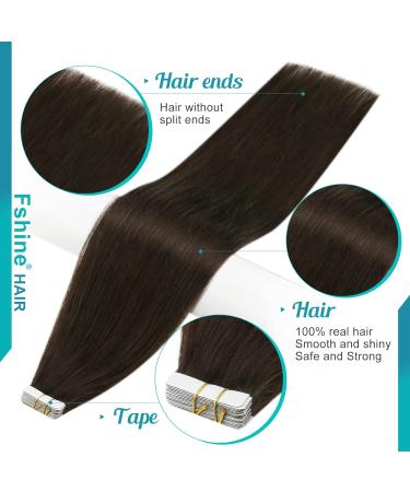 FSHINE Dark Brown Tape In Hair Extensions - 50cm Remy Real Hair - 20 Pieces Seamless Skin Weft #2 - Buy Online on GoSupps.com
