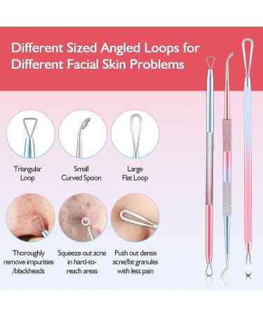 Kresecioo 9 PCS Blackhead Remover Tools Kit for Nose & Face - Professional Acne Extractor Set with Leather Bag (Pink) - Buy Online on GoSupps.com