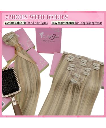 Youngsee Clip-In Real Hair Extensions - 45cm Blonde 120g (7PCs) - Smooth Gold to Medium Blonde - Buy Online on GoSupps.com