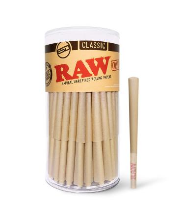 RAW Cones Classic Lean Size | 100 Pack | Natural Pre Rolled Rolling Paper with Tips & Packing Tubes Included