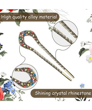 Vintage French Hair Pins Set - U Shaped Chignon Pin with Crystal Rhinestones for Women and Girls - Buy Online on GoSupps.com