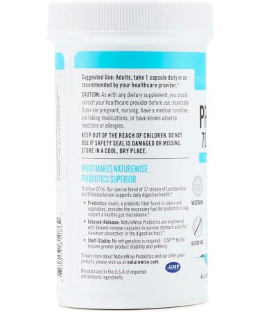 NatureWise Probiotics 70 Billion CFU - 17 Strains + Organic Prebiotics - Immune Digestive & Gut Health Support for Women & Men - Vegetarian Gluten-Free Non-GMO - 60 Capsules 2-Month Supply 70 BILLION CFU 60 Count (Pack of 1) - Buy Online on GoSupps.com