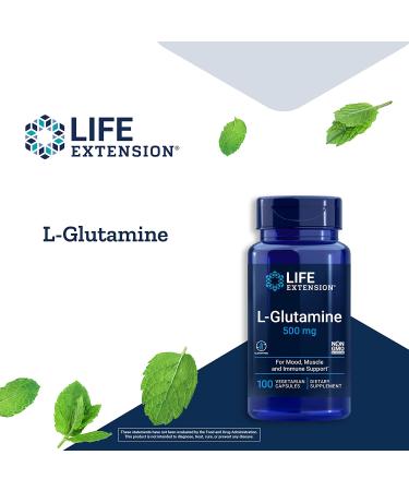 Life Extension L-Glutamine 500 mg - 100 Vegetarian Capsules | Immune & Gut Health Support - Buy Online on GoSupps.com