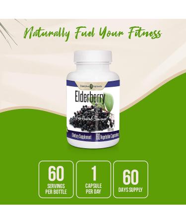 BIOACTIVE NUTRIENTS - Elderberry Capsules -600mg - Antioxidant Support Flavonols & Anthocyanins 2 Month Supply 60 Capsules - Buy Online on GoSupps.com