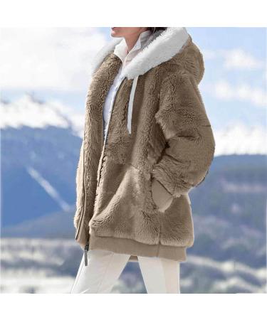 Hanxiulin Women's Fleece Plush Jacket - Warm Long-Sleeved Winter Coat - Casual Slim Fit in Khaki - Buy Online on GoSupps.com