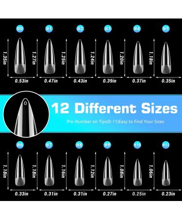 240pc Stiletto Gel Nail Tips - Long Clear Press-On Acrylic Nails | 12 Sizes Full Cover XL Soft Gel Extensions - Buy Online on GoSupps.com