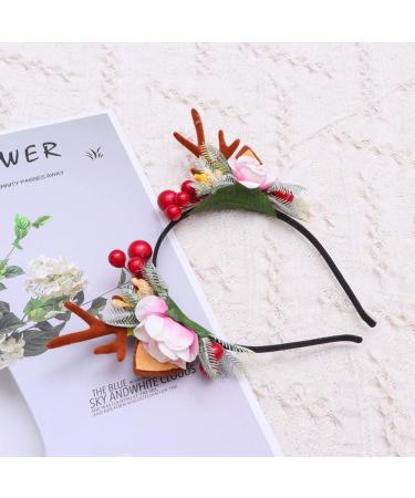 Minkissy Christmas Antler Headband Reindeer Ear Hair Hoop Christmas Floral Hairband Xmas Party Head Piece for Women Girls(Pattern 3) - Buy Online on GoSupps.com