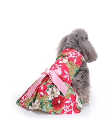 Petcute dog dress pet little dog clothing dog summer dress pet dog dress beautiful flower pet clothing Elegant Bowknot puppy skirt dog princess clothes tutu wedding lace m red 1