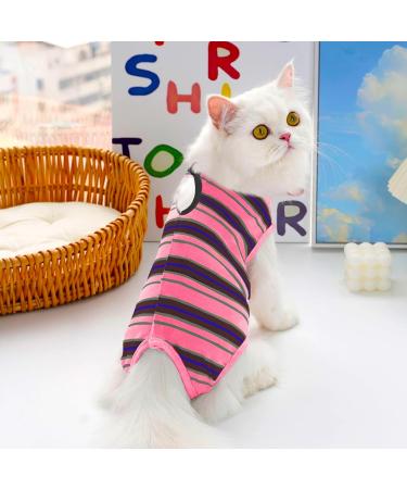 Clrybo Katzenbody | After Op Anti-Trim Cat Recovery Suit | Striped Pink | Professional Surgical Alternative for Belly Wounds & Skin Diseases - Buy Online on GoSupps.com