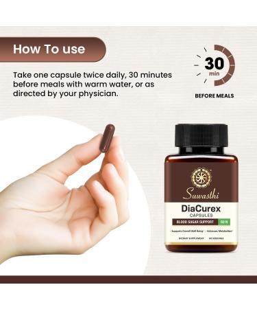 Suwasthi DiaCurex Berberine Supplement -120mg with Cinnamon, Bitter Melon & Gymnema for Men & Women for Health Support, 100% Organic, Vegan & Gluten-Free, 60 Capsules (30 Days of Supply) - Buy Online on GoSupps.com
