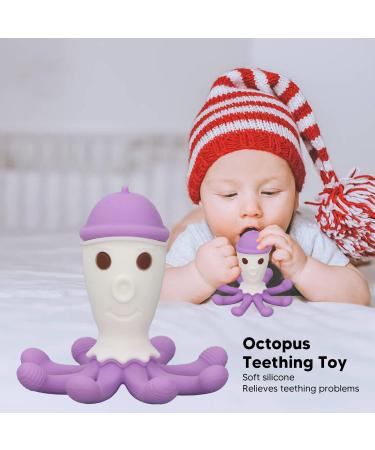 Octopus Silicone Baby Teething Toy | Soft Cartoon Teether Ring & Ergonomic Gum Massager for Brain Development - Buy Online on GoSupps.com