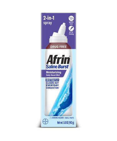 Afrin Saline Burst Moisturizing Daily Nasal Mist, Isotonic Seawater Saline Nasal Spray with Dual Nozzle for Everyday Congestion Relief and Dry Nose, Drug Free Sinus Rinse, 5oz