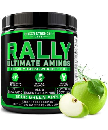 Sheer Rally BCAA Intra Workout Powder - 9 Branched Chain Essential Amino Acids for Boosted Energy Stamina & Muscle Recovery - Keto Friendly - No Artificial Sweeteners - Sour Green Apple - 25 Servings Sour Green Apple 25 Se…