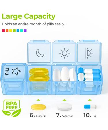 AUVON iMedassist Large 7 Day Pill Organizer for Vitamins & Medication - Portable, Moisture-Proof Weekly Pill Box with 4 Times a Day Removable Containers - Light Pink - Buy Online on GoSupps.com