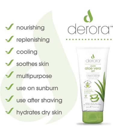 Derora Aloe Vera Gel 200ml (Pack of 1) | Organic & Natural Bio Active Ingredients | for Healing, Soothing & Hydrating Skin | Cruelty-Free & Vegan - Buy Online on GoSupps.com