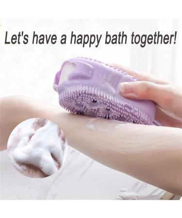 Draduo Silicone Bath Brush for Body - Double Sided Shower Brush - Cute Bear Shape - Blue & Purple - Buy Online on GoSupps.com