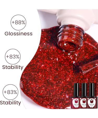 Red Gel Nail Polish Set Glitter Dark Red Burgundy Cherry Red Gel Polish Sets Soak Off LED/UV Lamp Manicure Long Lasting Nail Varnish Kit for Christmas Women Nail Art Salon DIY Home - Buy Online on GoSupps.com