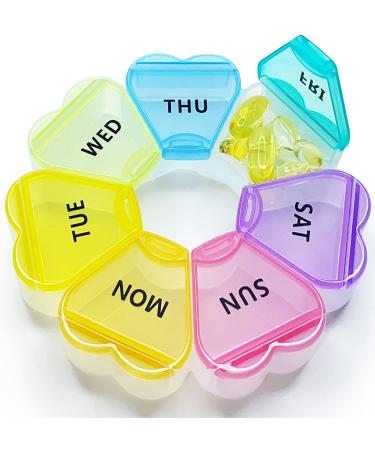 MOLN HYMY Cute Weekly Pill Box 7 Day, Round Floral Pill Case Organizer 1 time a Day, Rainbow Pill Container Once Daily, Large Medcine Dispenser for Vitamin/Fish Oil/Medication/Supplements 1 Rainbow