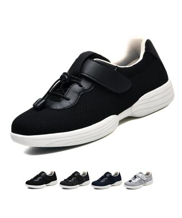 Optigard Women's Wide Diabetes Shoes Adjustable Closure Walking Breathable Non-Slip Sneakers Swollen Feet Diabetic Edemas Sneakers 8.5 Women/8.5 Men Black