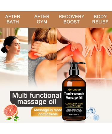 Amococo Massage Oil with Collagen and Natural Oils Camellia Grapeseed Eucalyptus Fast Absorbing for Dry Skin Whole Body Use 8.33 Fl Oz - Buy Online on GoSupps.com