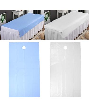 Ververt Touch Treatment Tablecloth - Breathable Oil-Resistant Beauty Salon Bed Linen | Waterproof Massage Cover with Face Hole | Perfect for Wellness Studios - White-Blue - Buy Online on GoSupps.com
