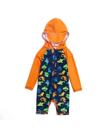 BONVERANO Baby Boys Swimsuit Toddler Bathing Suit Zip-up Full-Zip Hoodie One Piece Swimwear with UPF 50+ Sun Protection 12-18 Months Colorful Shark