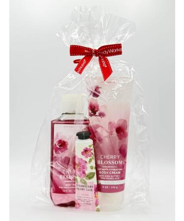 Bath & Body Works Cherry Blossom 3-Piece Gift Set | Includes: Body Wash Ultimate Hydration Body Cream and Strawberry Pound Cake Hand Cream - Buy Online on GoSupps.com