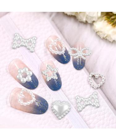 600 Pcs White Pearls 3D Nail Charms - Multi Shapes Heart Bowknot Star - Acrylic Beads for DIY Manicure & Jewelry - Buy Online on GoSupps.com